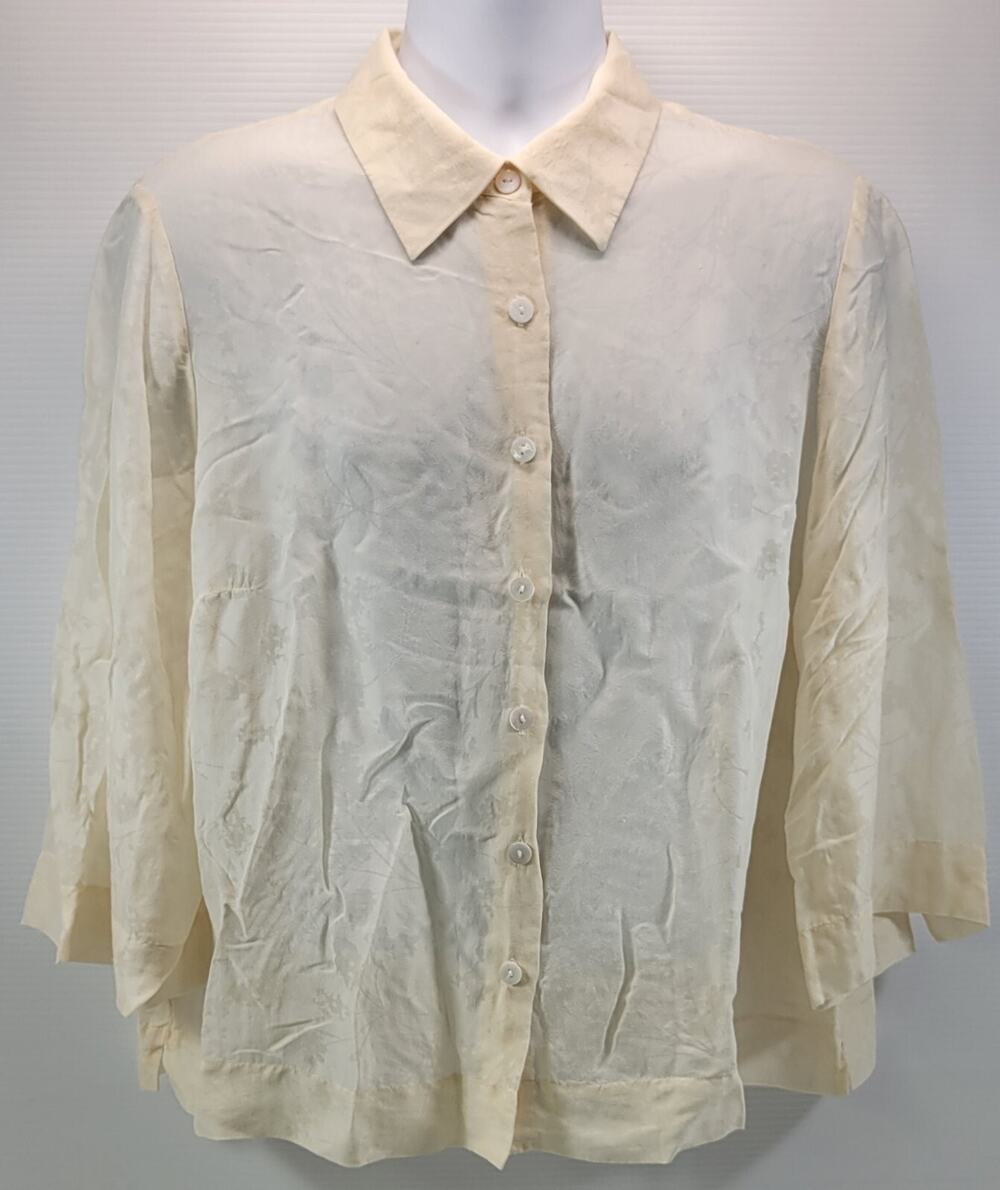 L7) Woman Rena Rowan Button Down Yellow Linen Collar Shirt 18W